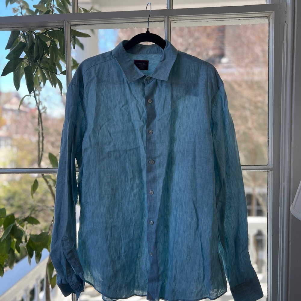 UNTUCKit Wrinkle Resistant 100% Linen Light Blue Franconia Long Sleeve Shirt